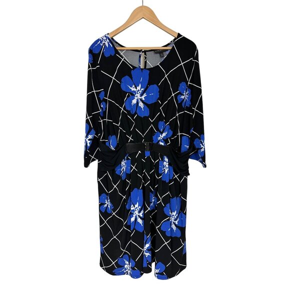 Lane Bryant Blue Floral Print Dress Attached Belt Size 22/24 3X Plus Size Career - Picture 9 of 13